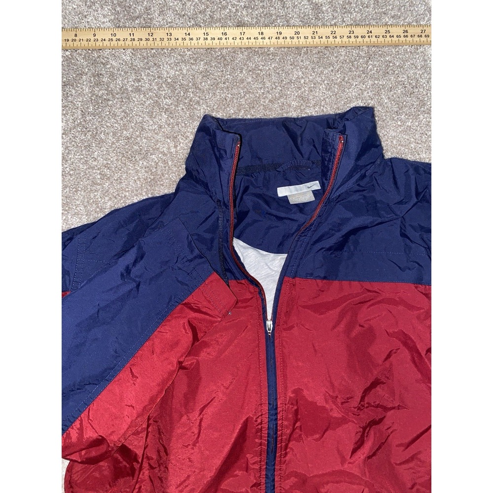 VTG Nike Gray Tag Track Jacket Zipper Pockets Mens M Swoosh Nylon Blend Red/Blue